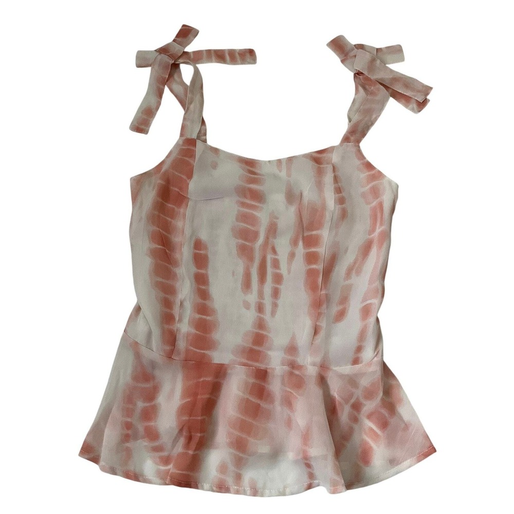 Japna Peach & White Smocked Crop Tank Top Women Size XS | 2-1